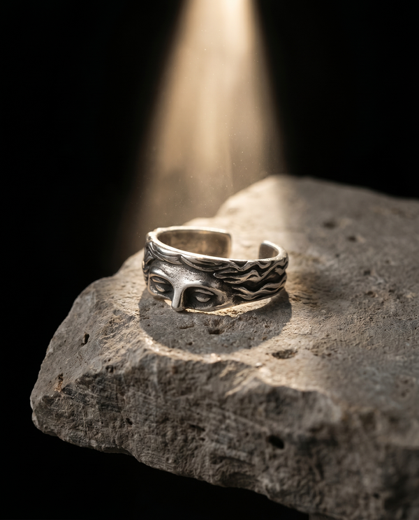 Inheritance — silver band, sculpted classical face