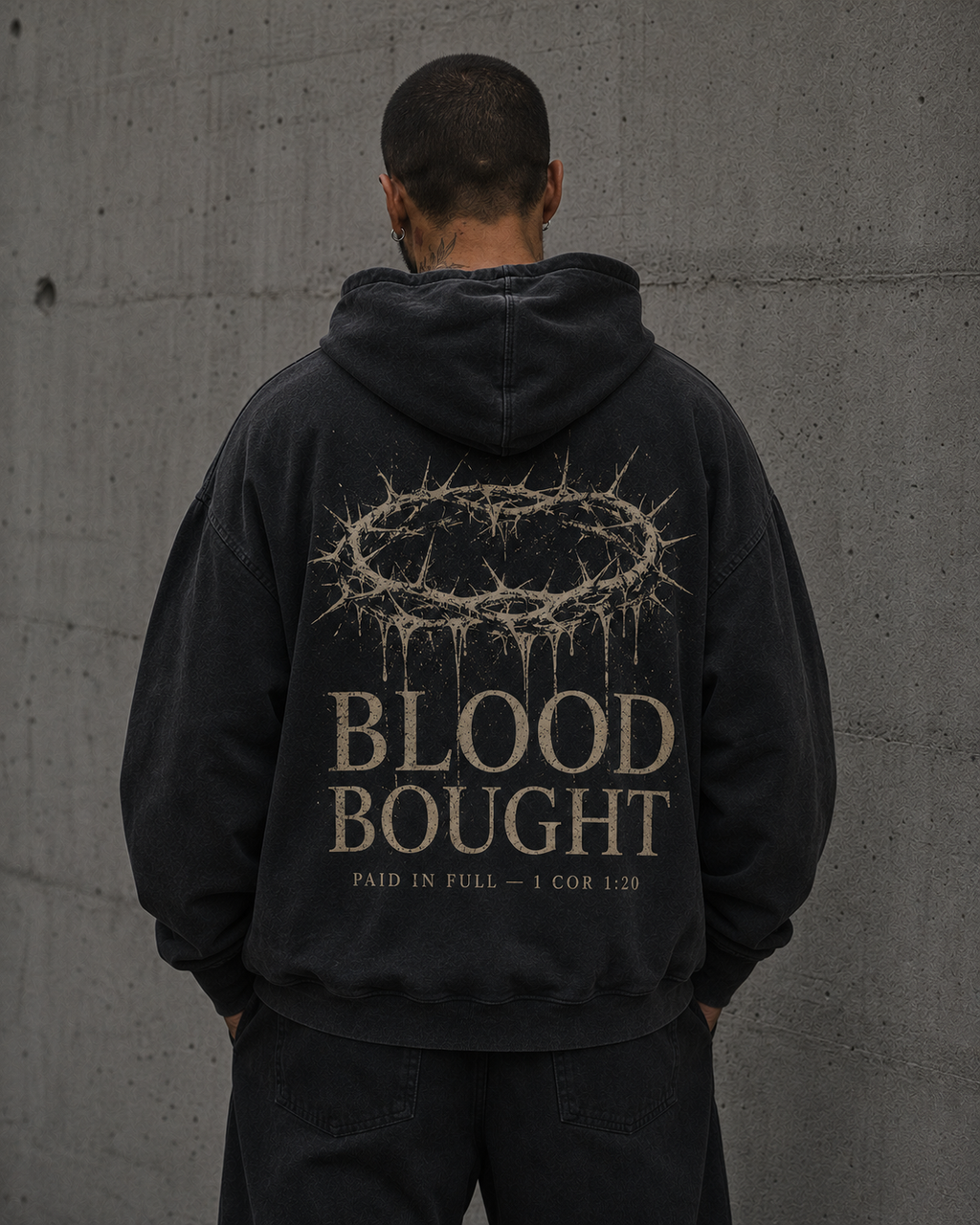 Blood Bought Hoodie — heavyweight brushed-fleece hoodie, Drop 001