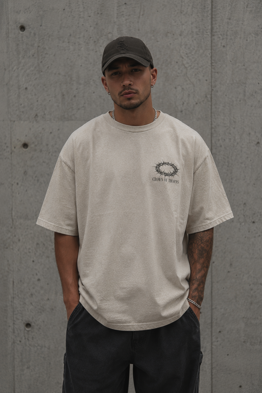 Crown Of Thorns Tee — heavyweight washed oversized tee, Drop 001