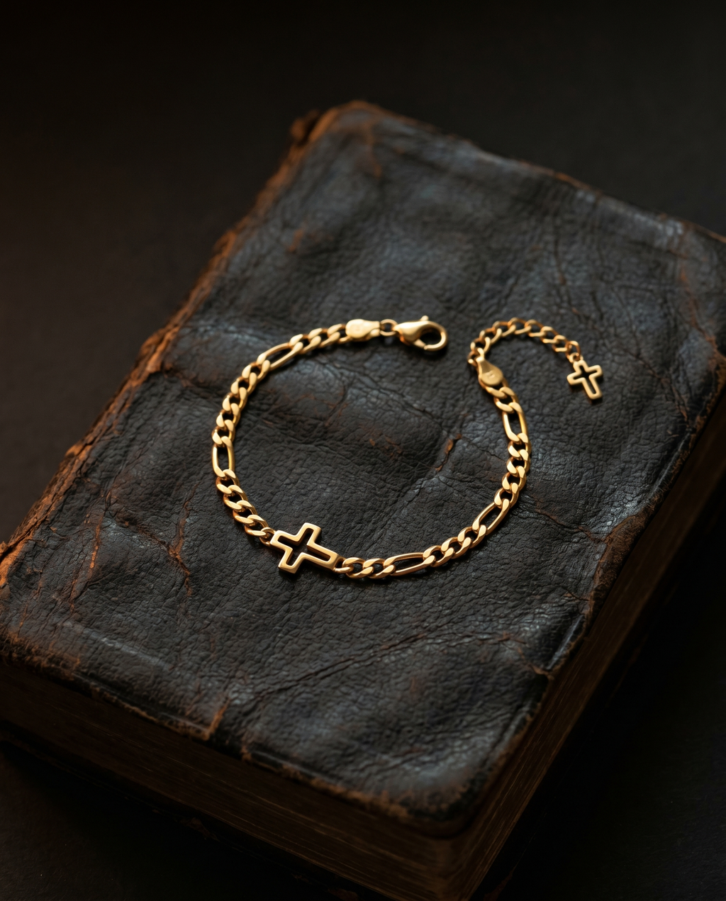 Anchor — gold chain, single outline cross charm