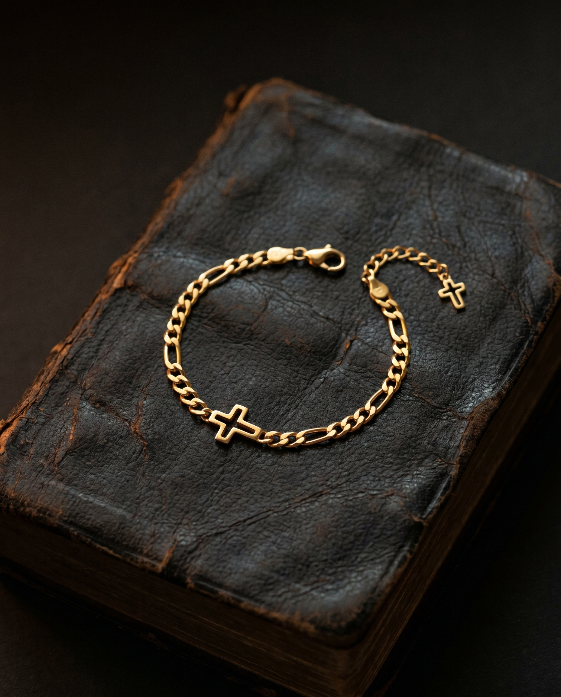 Anchor — gold chain, single outline cross charm