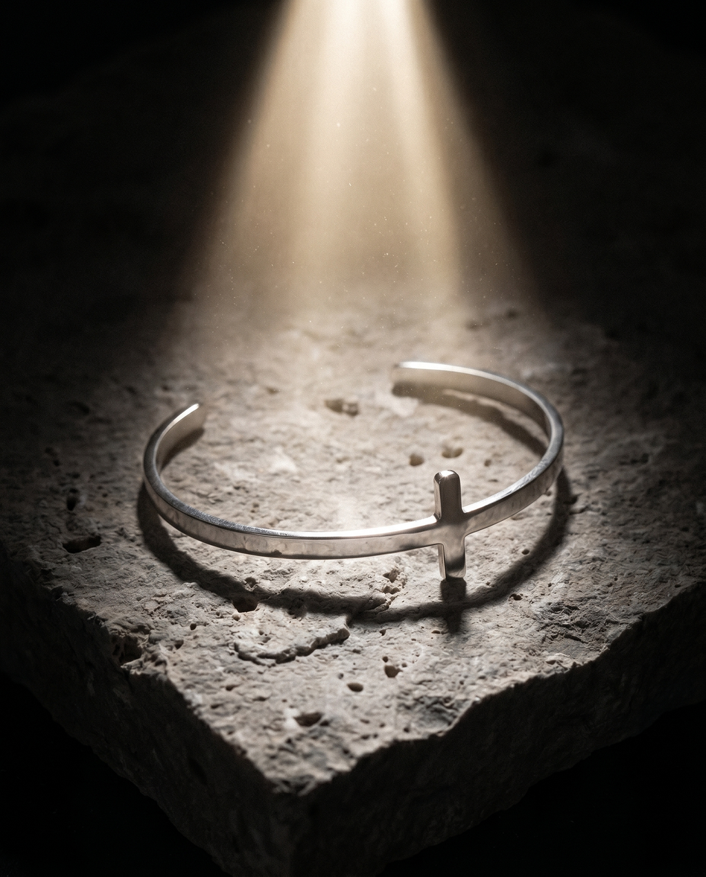 Marked — silver cuff, single small cross