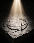 Marked — silver cuff, single small cross