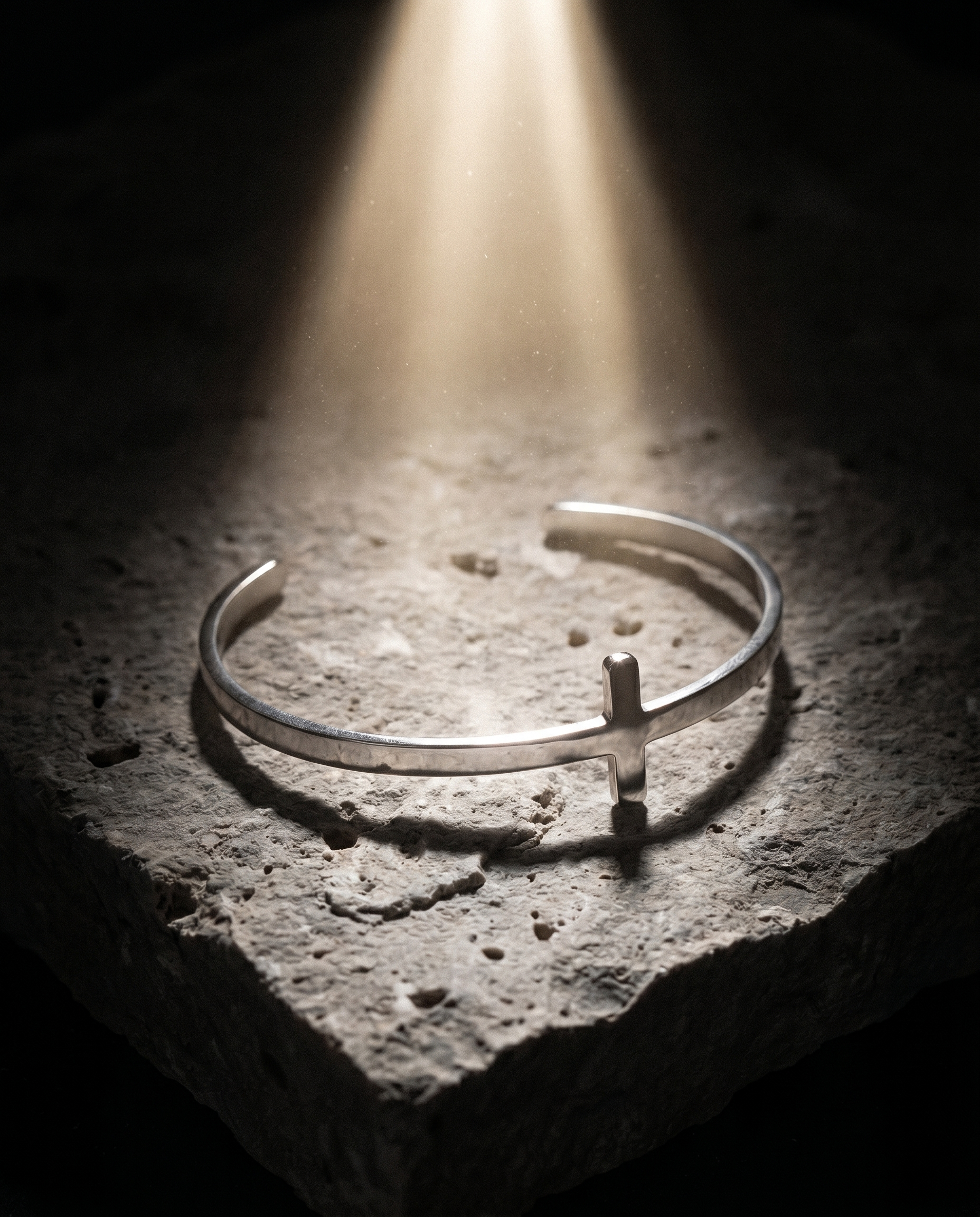 Marked — silver cuff, single small cross