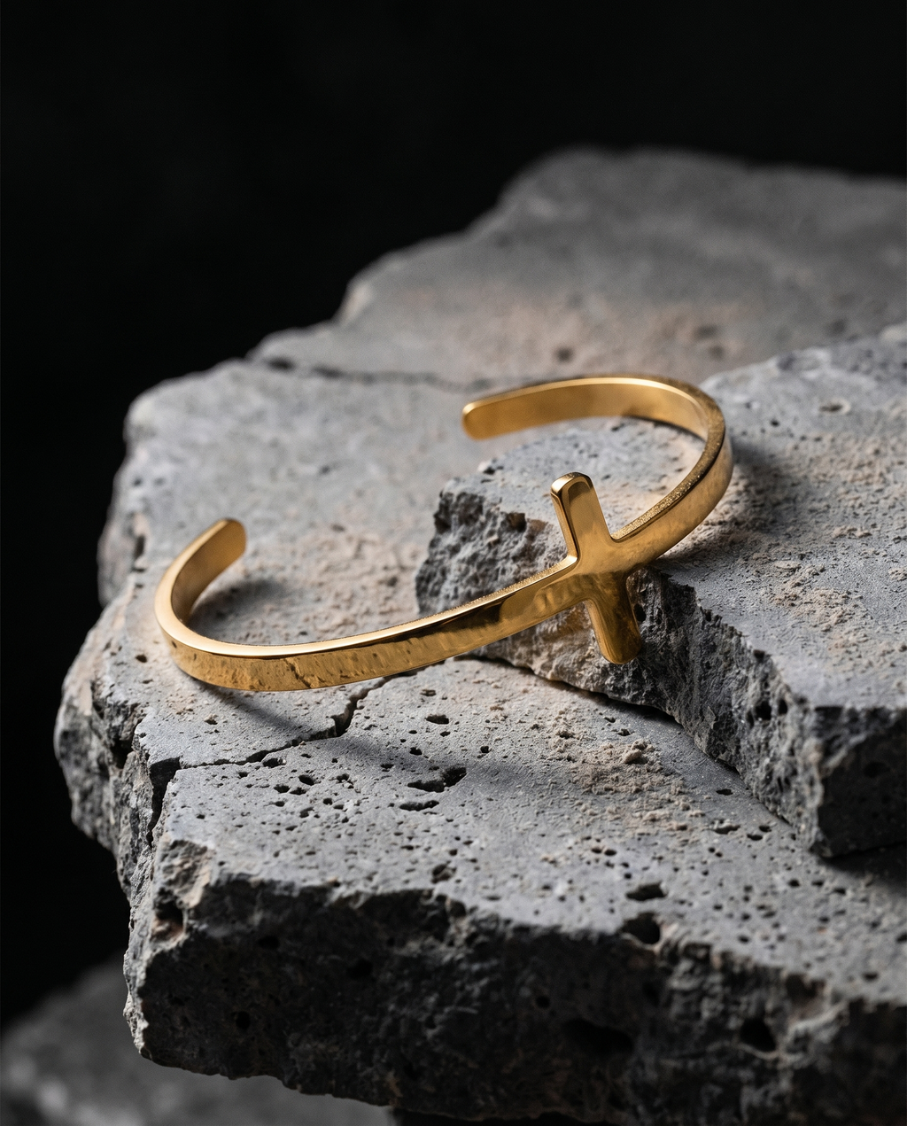 Marked — silver cuff, single small cross