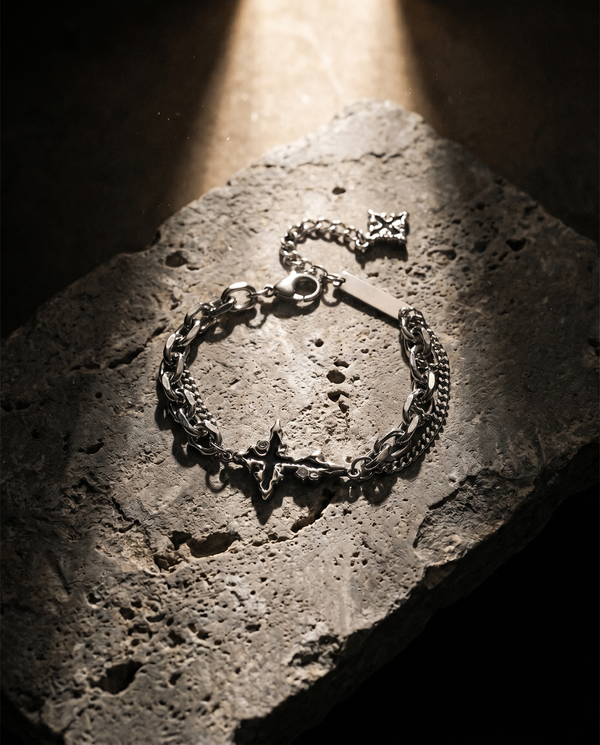 Vigil — silver chain, thorned 4-point star/cross charm