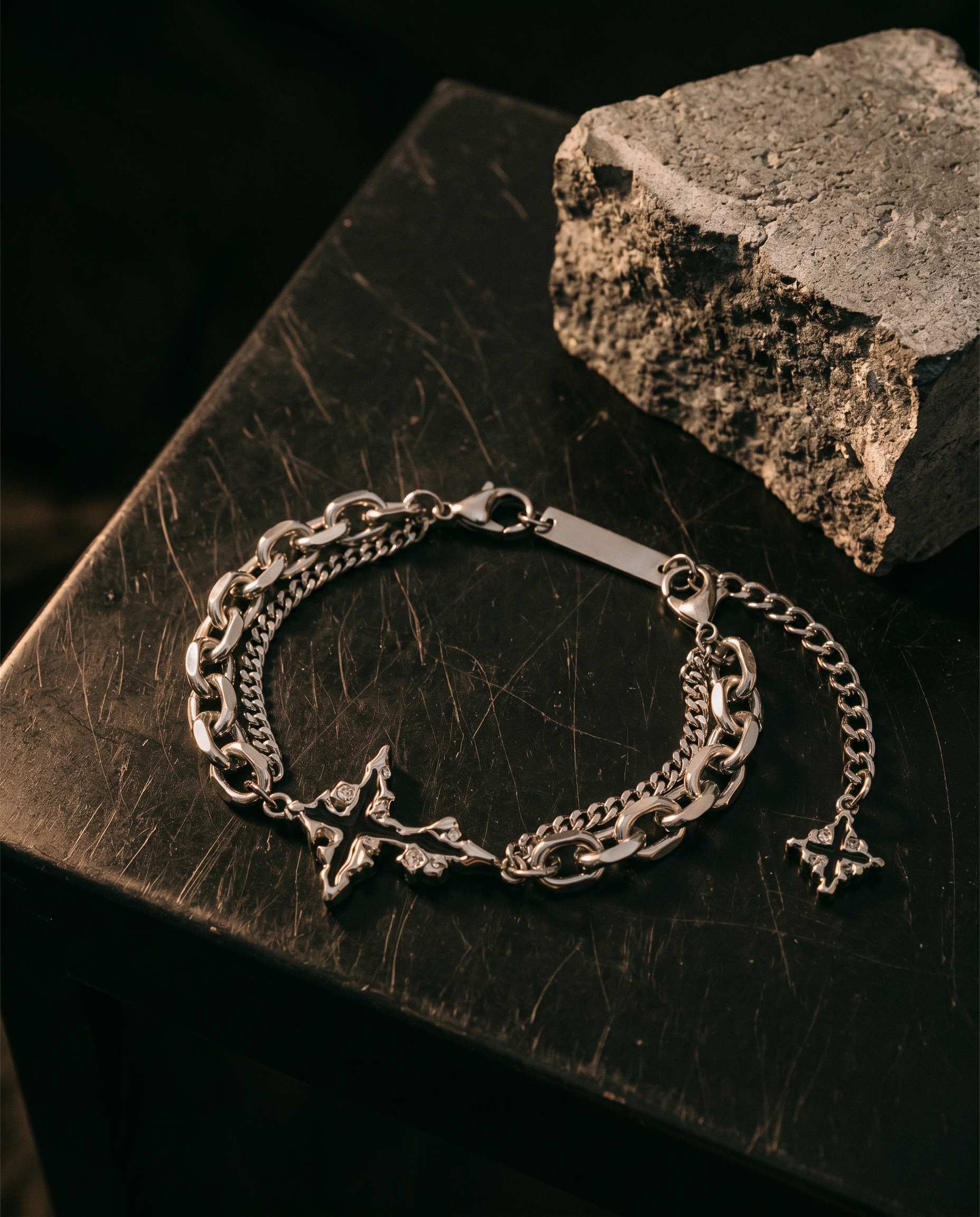 Vigil — silver chain, thorned 4-point star/cross charm