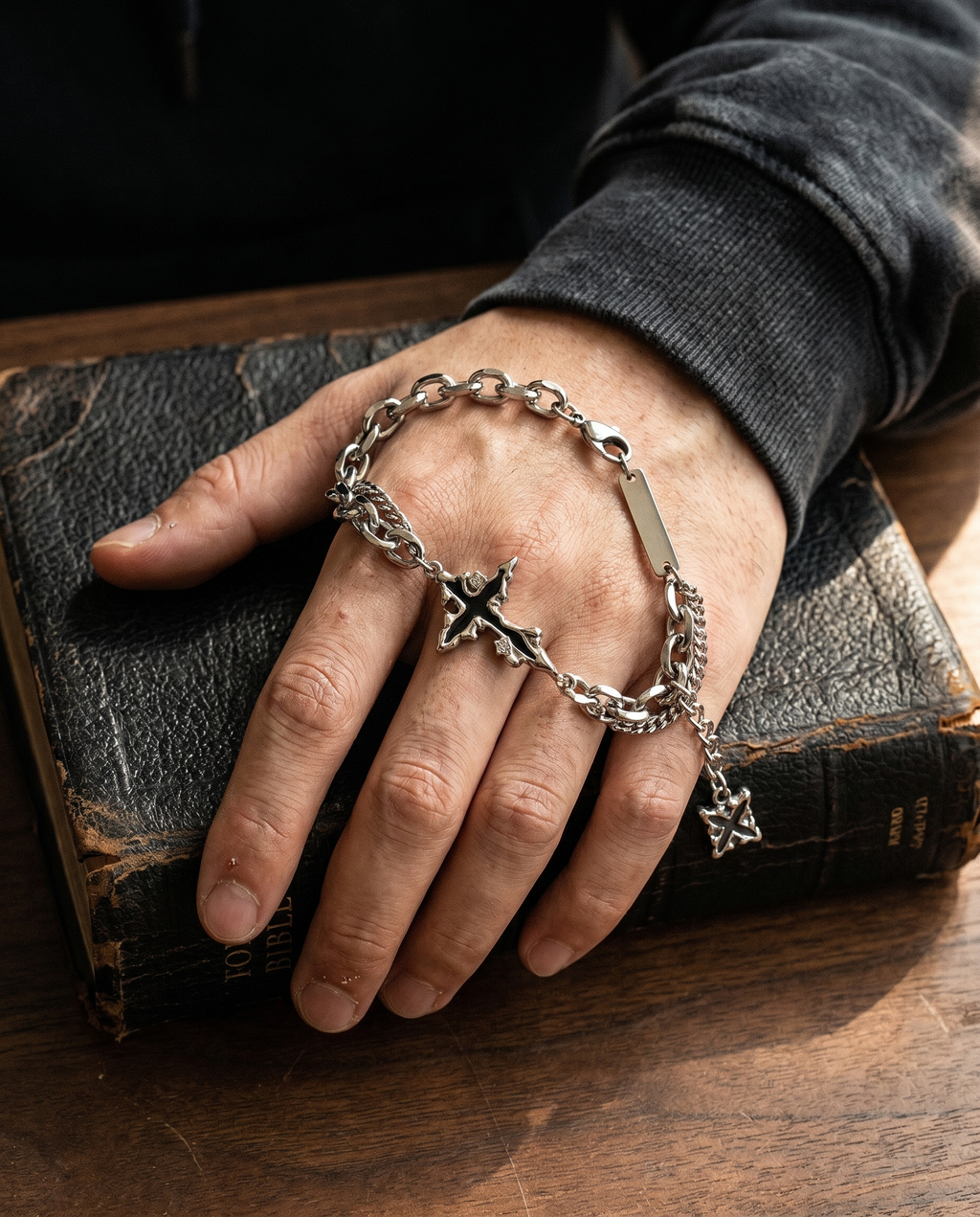 Vigil — silver chain, thorned 4-point star/cross charm