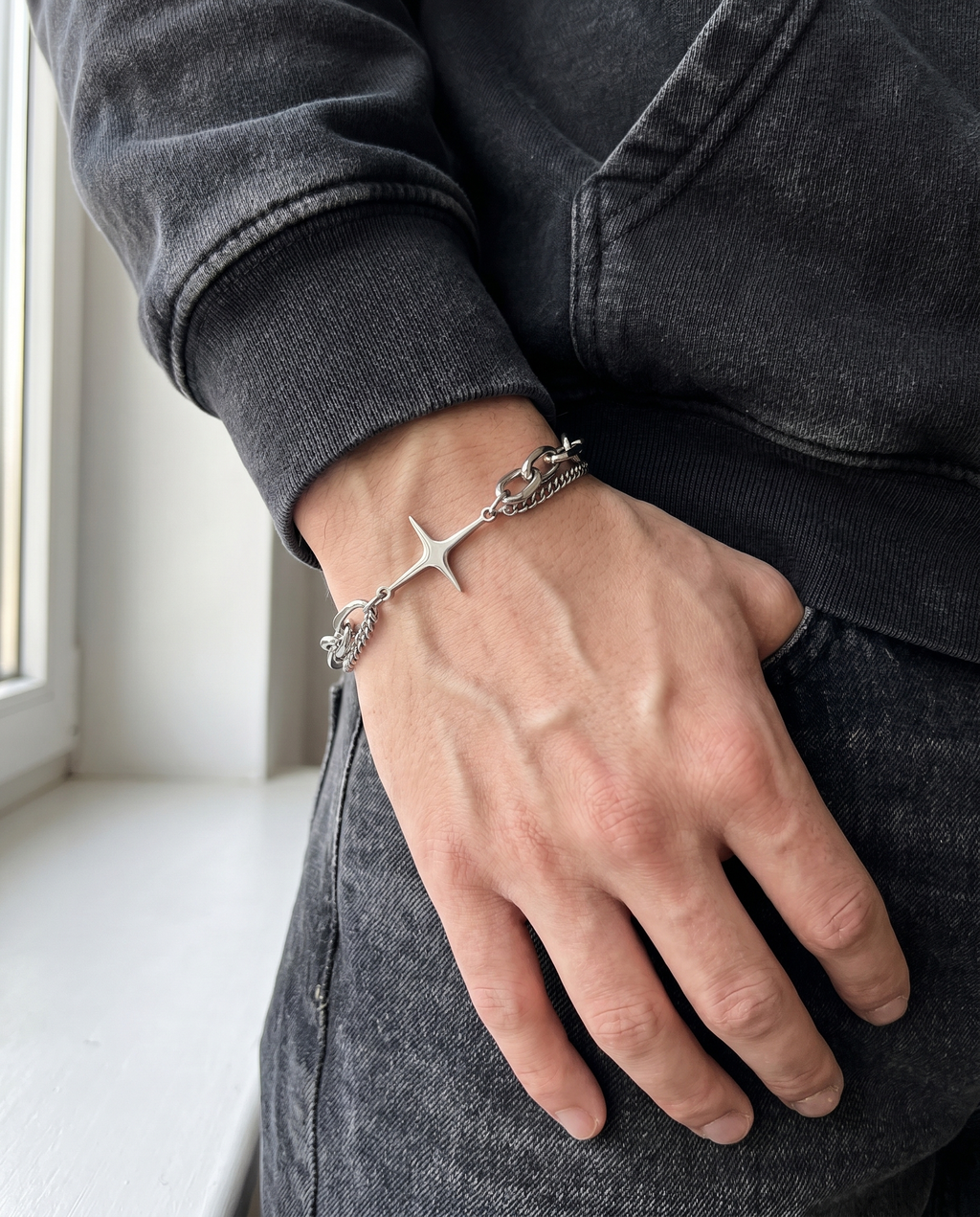 Dayspring — silver chain, radiant star/cross charm