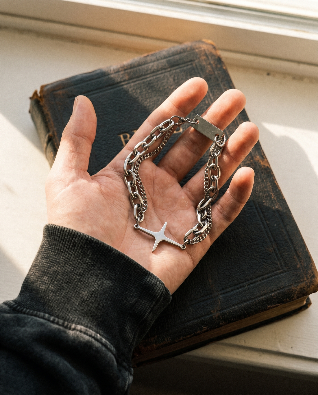 Dayspring — silver chain, radiant star/cross charm