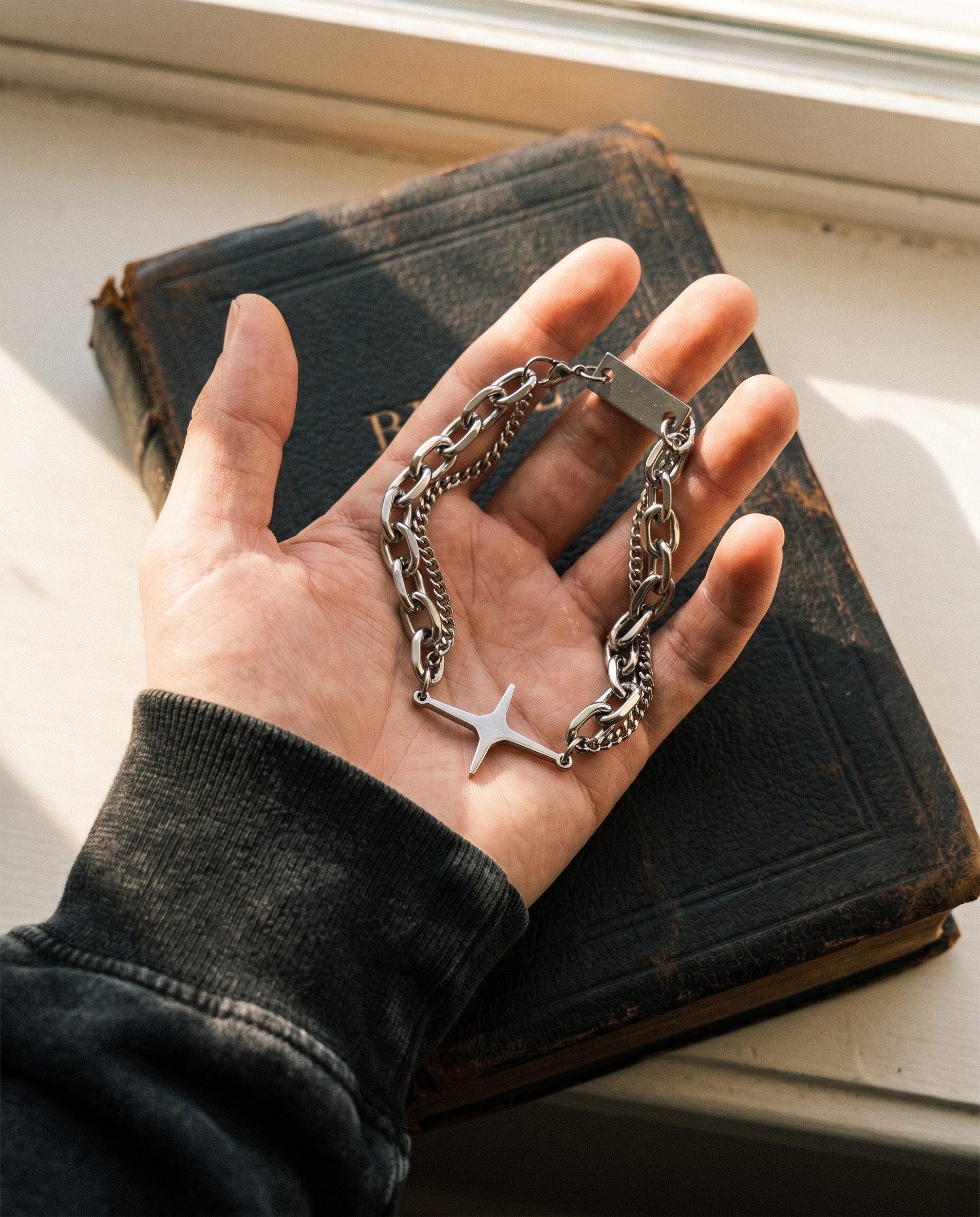 Dayspring — silver chain, radiant star/cross charm