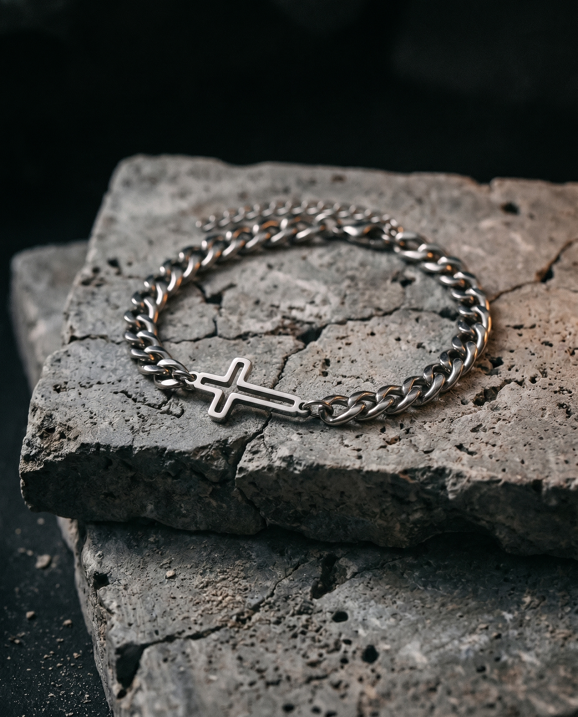 Keystone — silver beaded bar links w/ tiny crosses