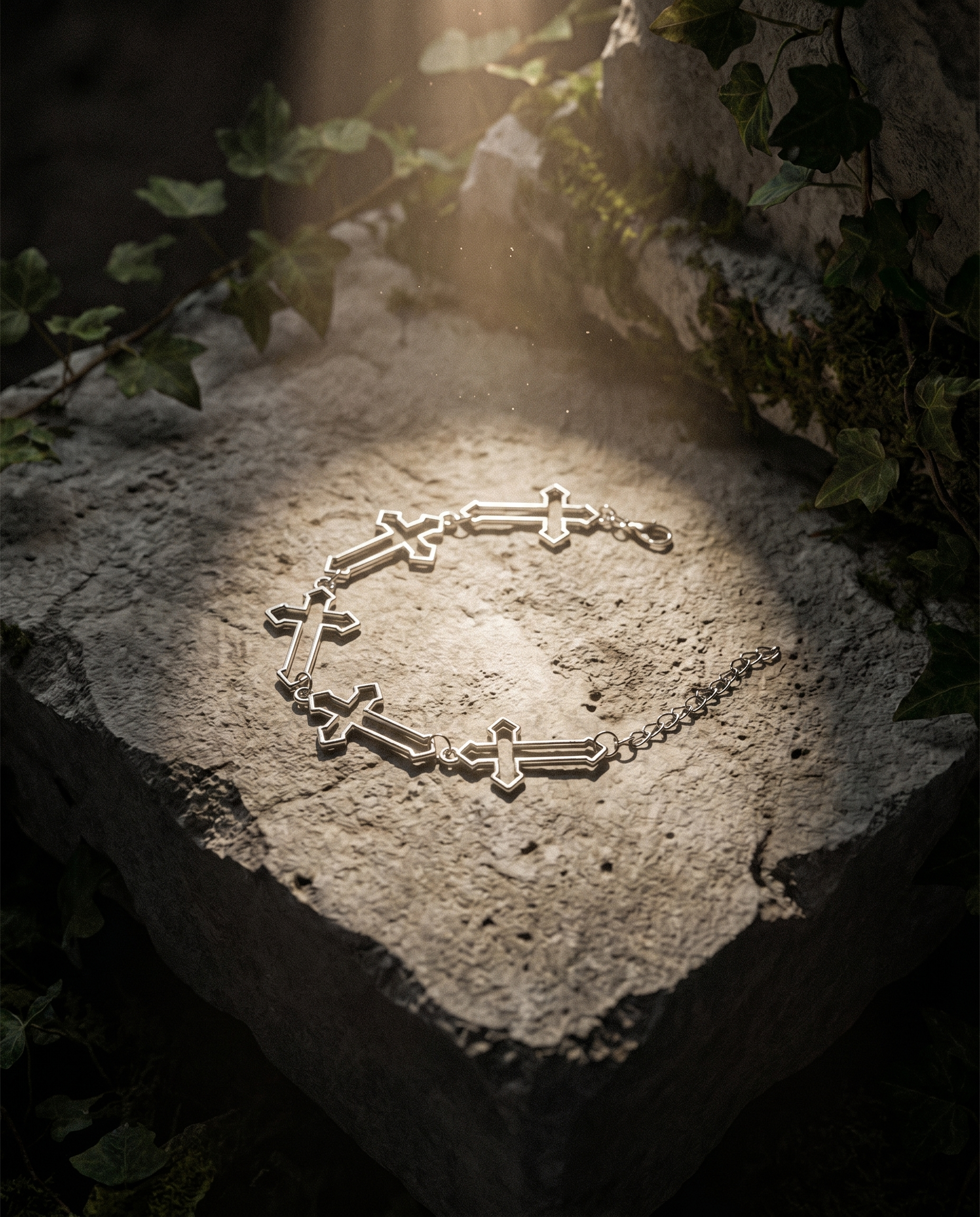 Fichée — silver links of budded/fleury crosses