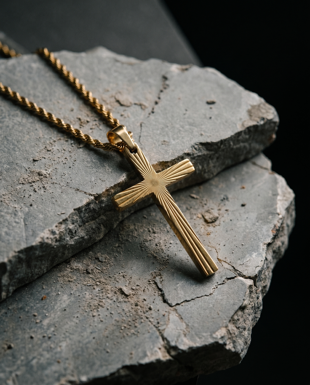 Sunrise — gold cross with radiant light burst