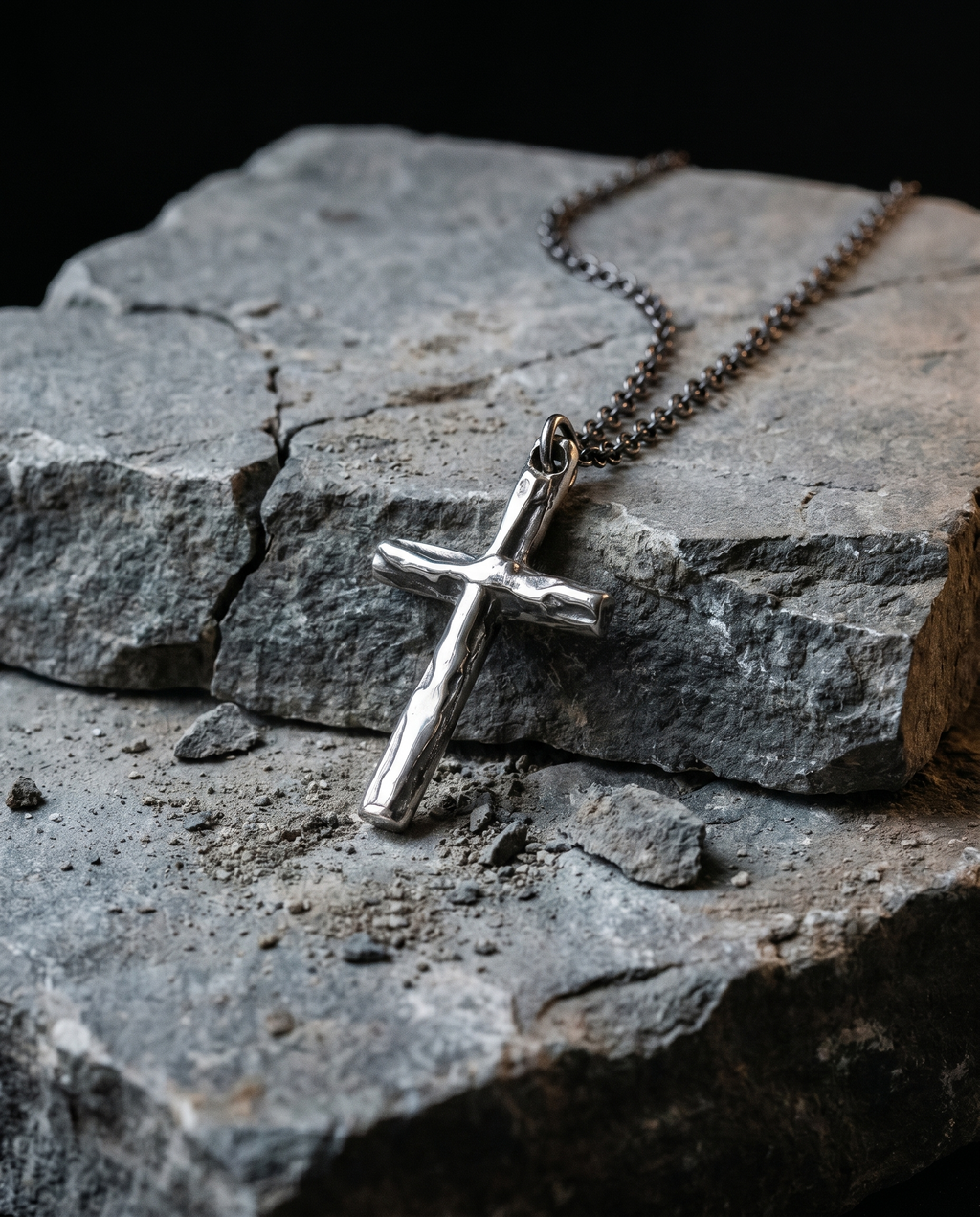 Forged — silver rough hammered plain cross