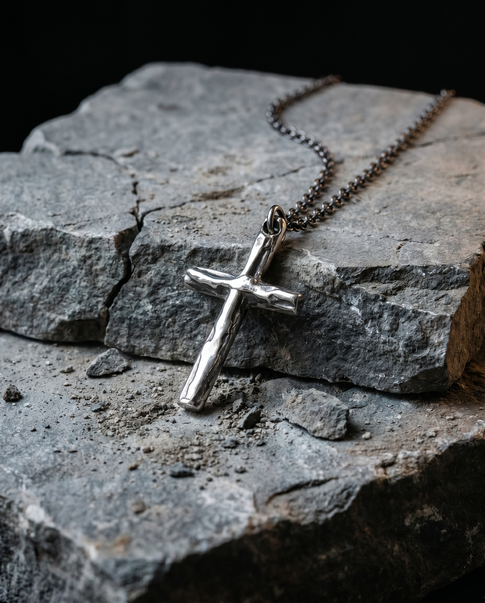 Forged — silver rough hammered plain cross