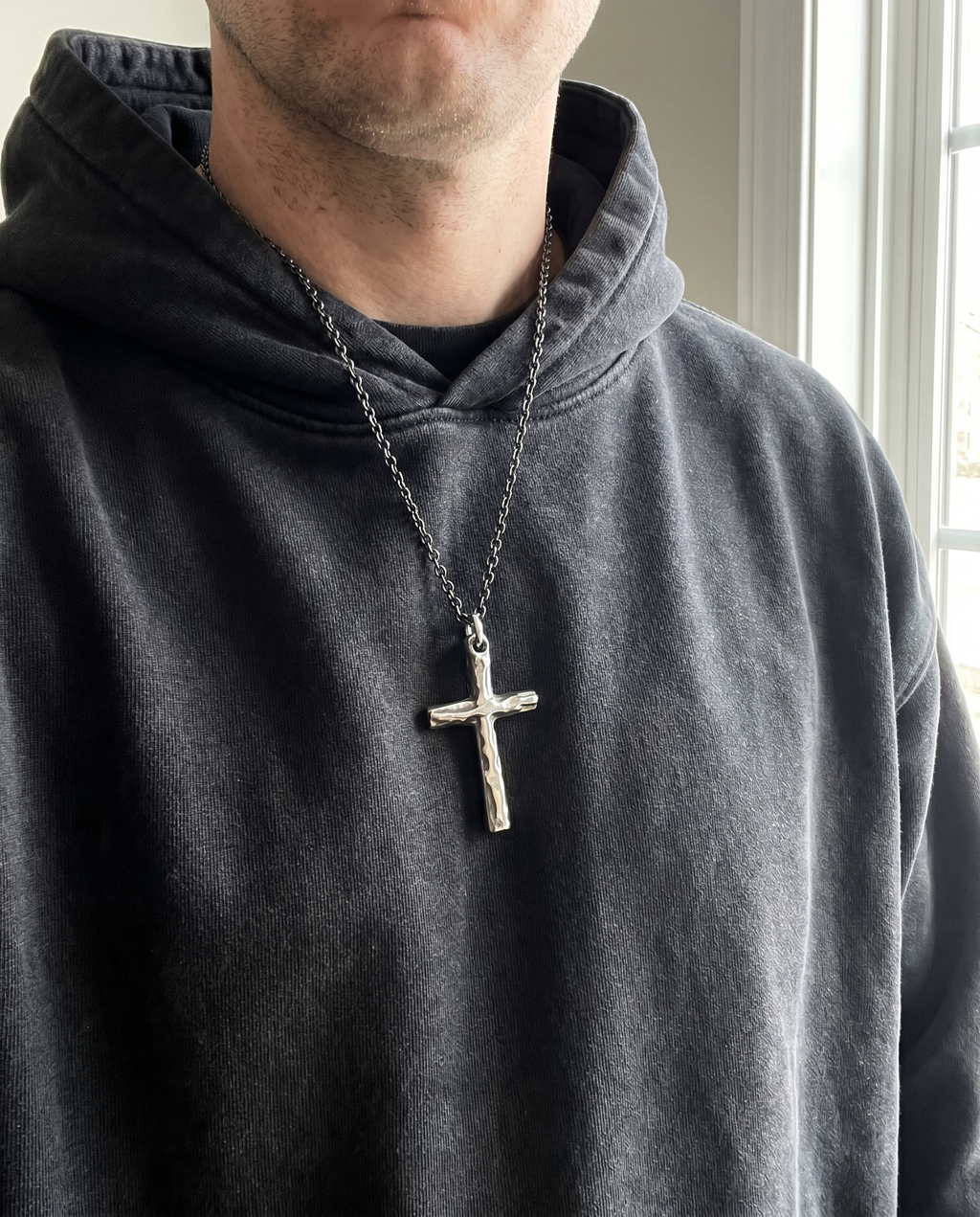 Forged — silver rough hammered plain cross