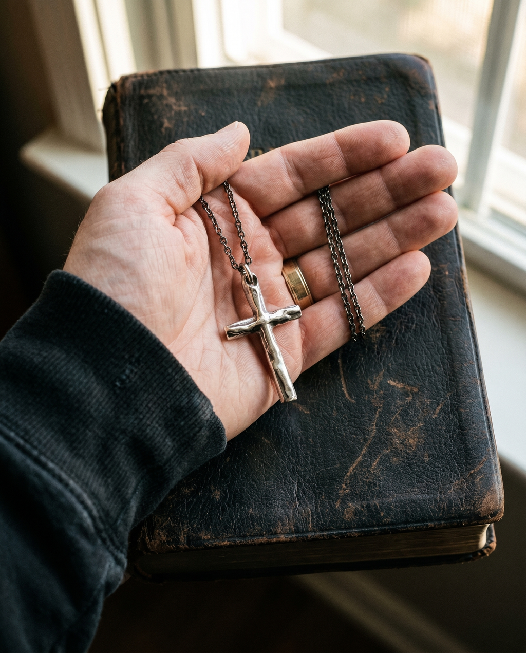 Forged — silver rough hammered plain cross