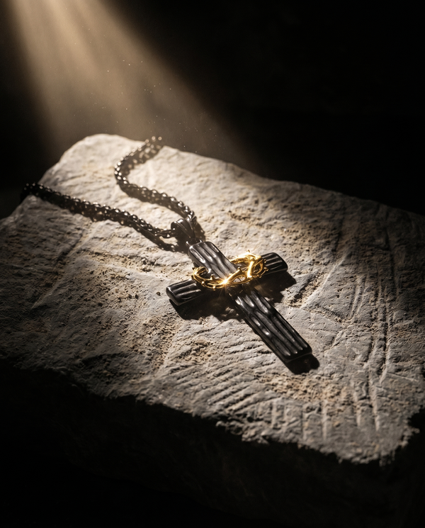 Thorncrown — black cross wrapped in gold crown of thorns