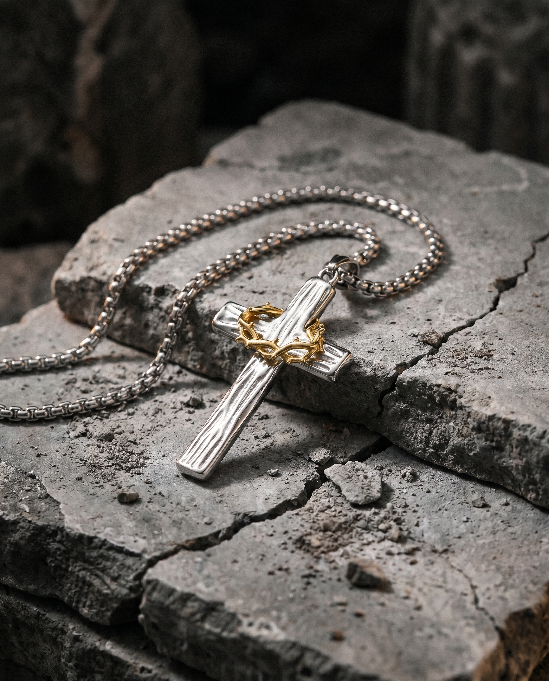 Thorncrown — black cross wrapped in gold crown of thorns