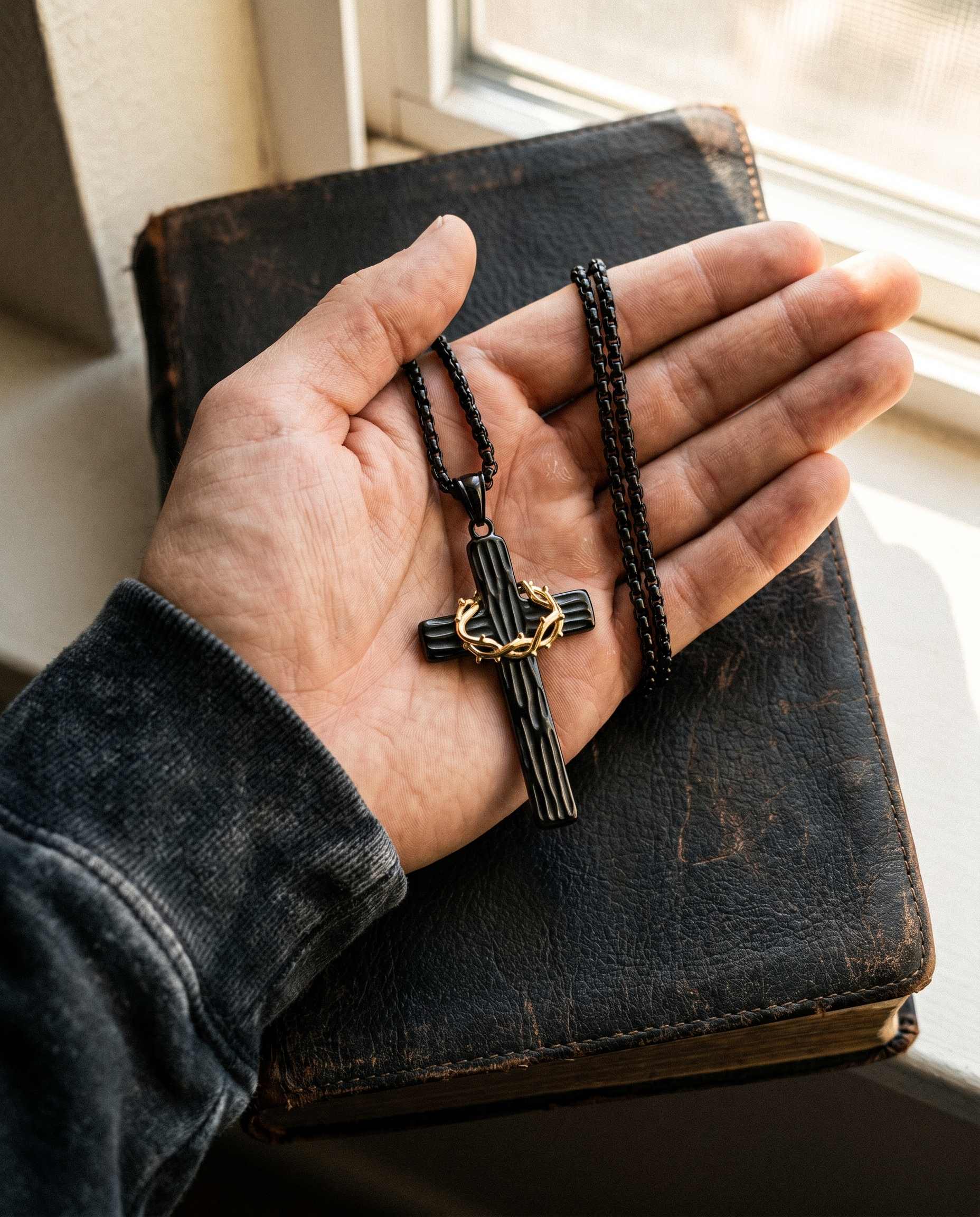 Thorncrown — black cross wrapped in gold crown of thorns