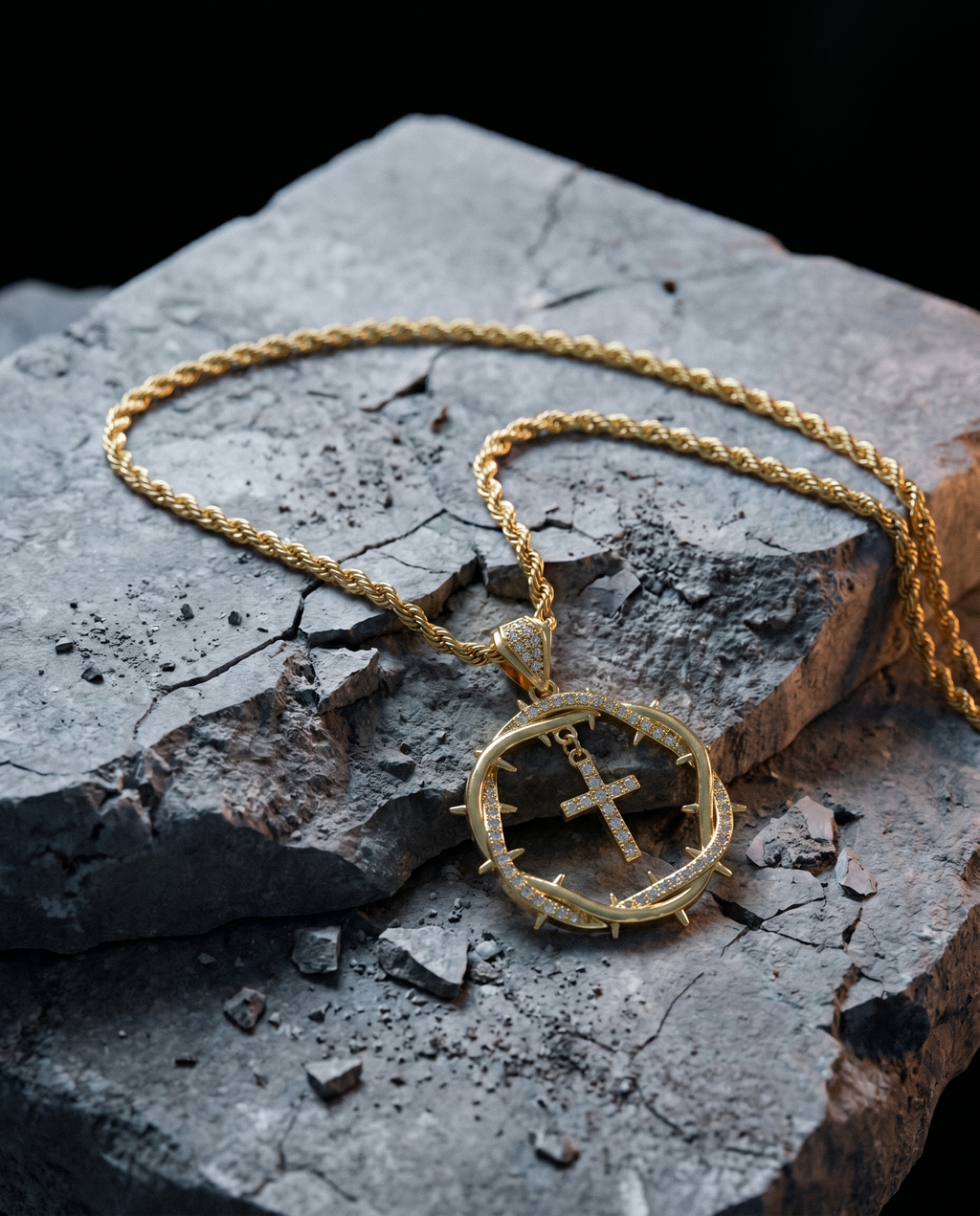 Crux — gold crown-of-thorns ring enclosing a cross