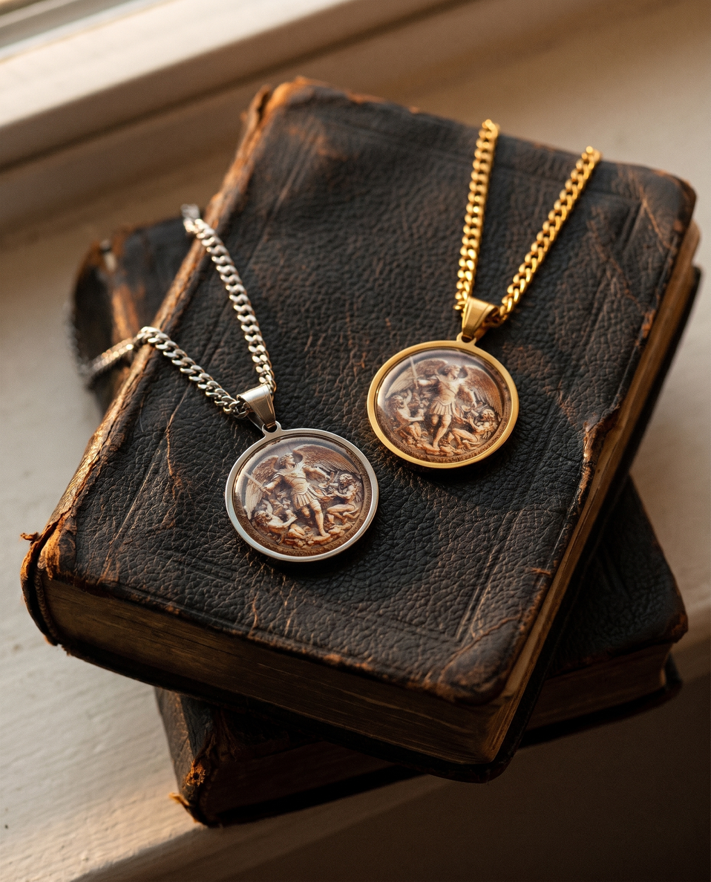 Michael — gold medallion, St Michael slaying dragon