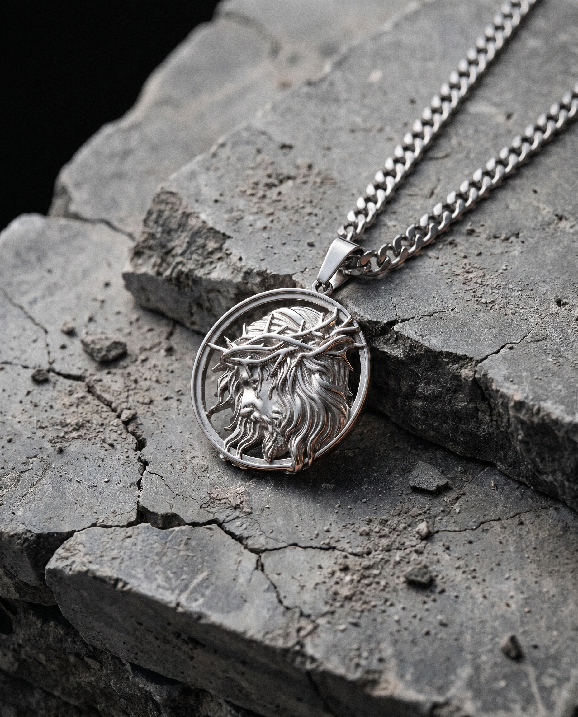 Steadfast — gold medallion, crowned Christ profile