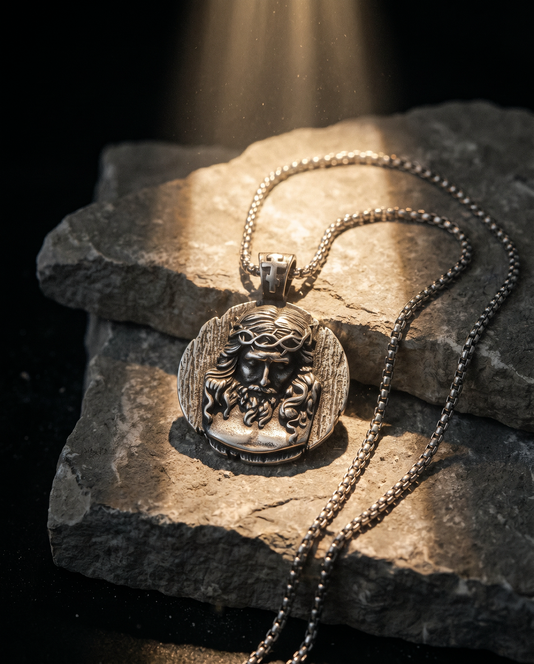 Vestige — silver aged Christ face, crown of thorns