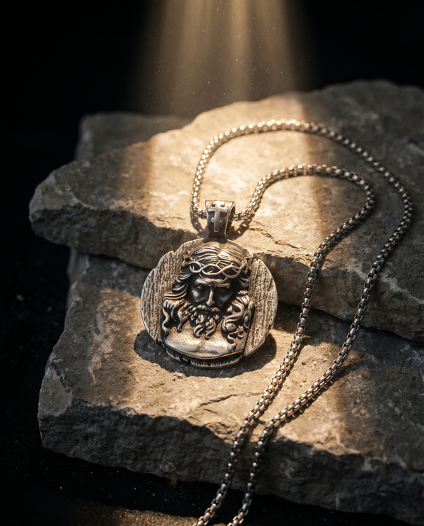 Vestige — silver aged Christ face, crown of thorns