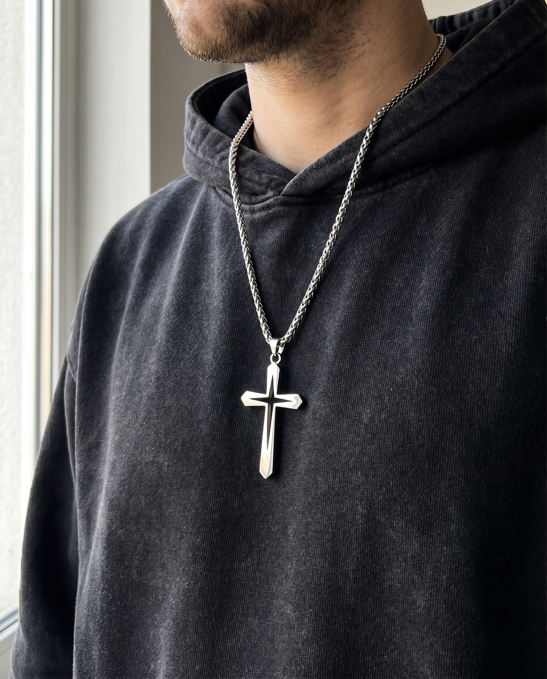 Shadowline — silver plain beveled latin cross