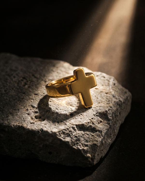 Cruciform — gold signet, raised plain latin cross