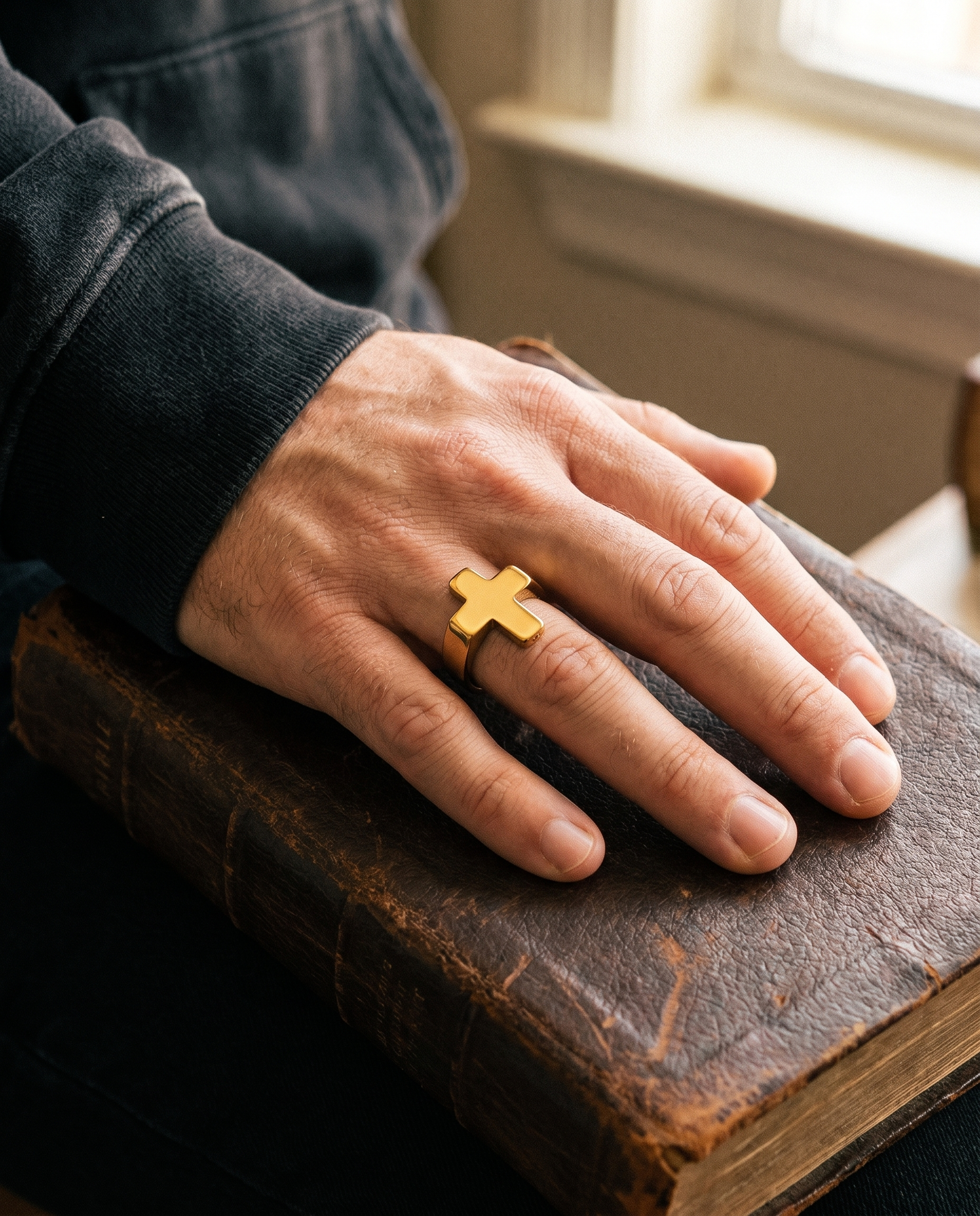 Cruciform — gold signet, raised plain latin cross