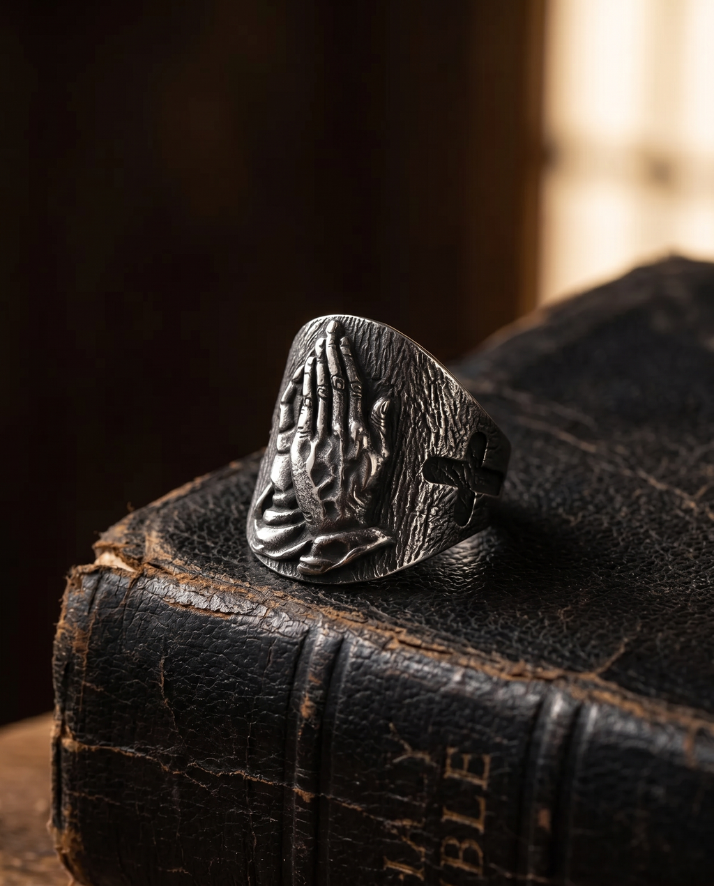 Intercession — black signet, PRAYING HANDS relief