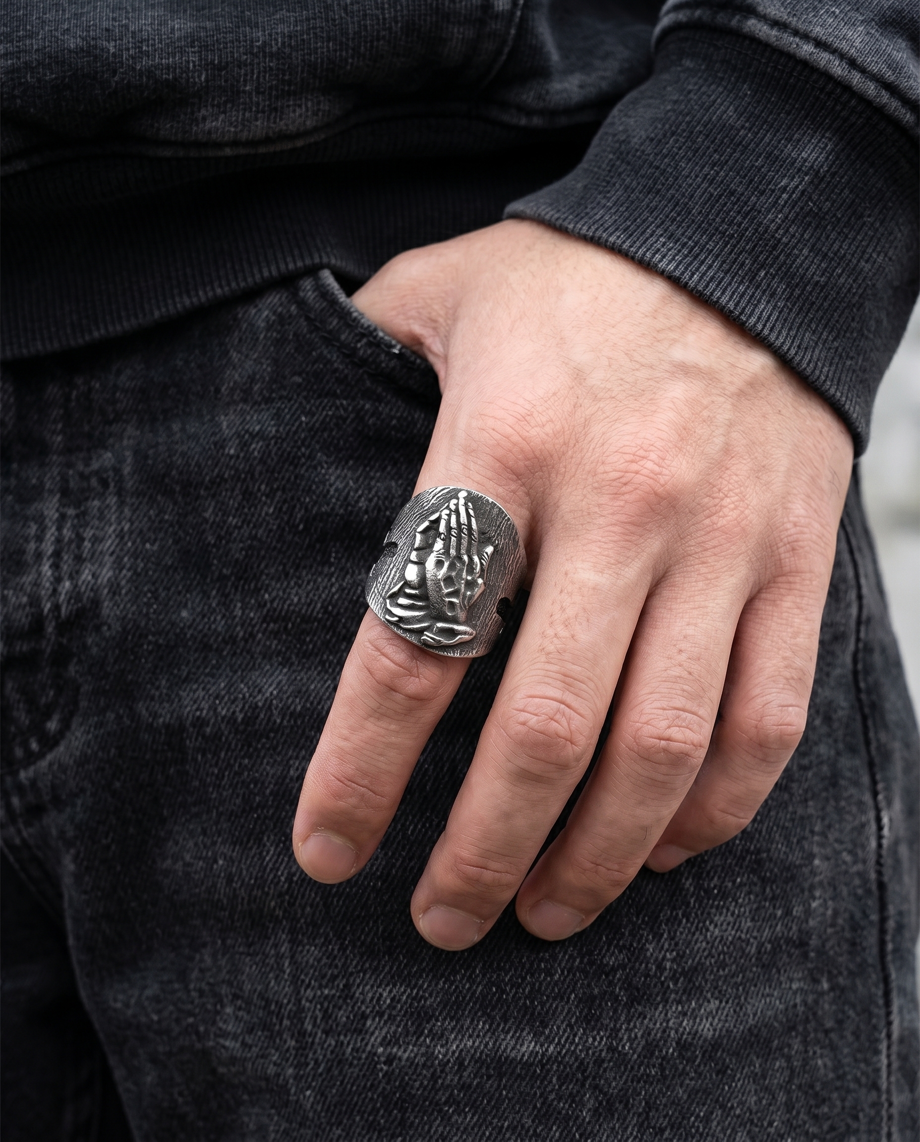 Intercession — black signet, PRAYING HANDS relief