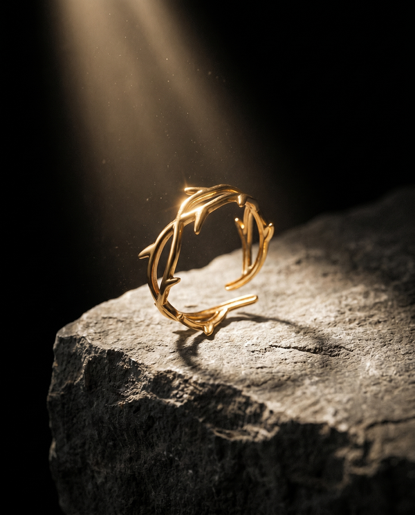 Crowned — gold openwork band, woven CROWN OF THORNS