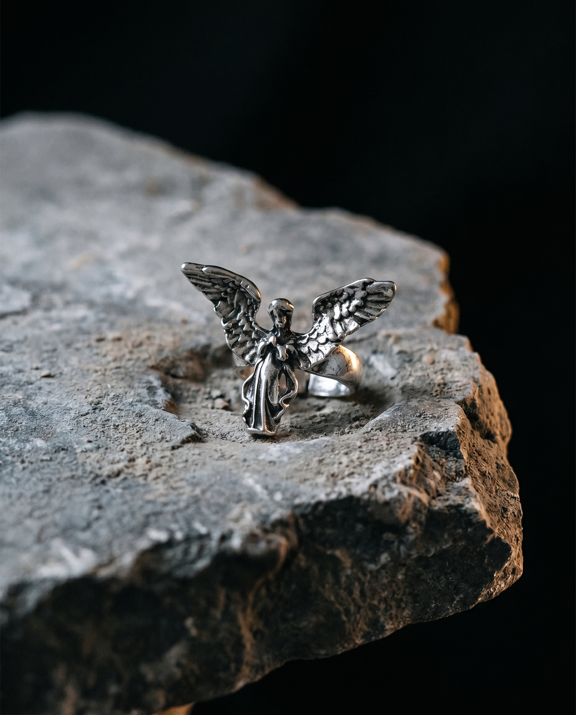 Dominion — silver sculptural WINGED ANGEL figure