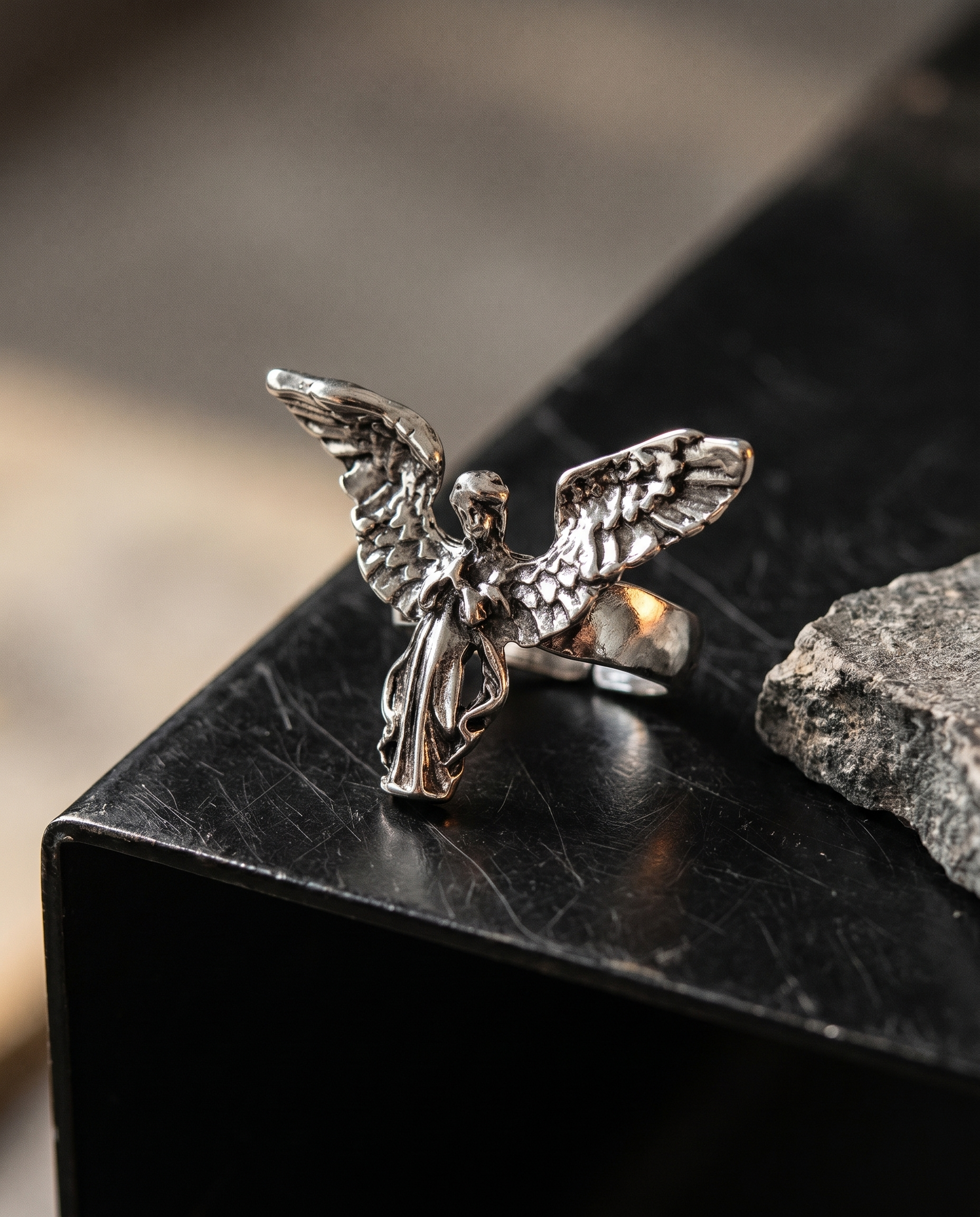 Dominion — silver sculptural WINGED ANGEL figure