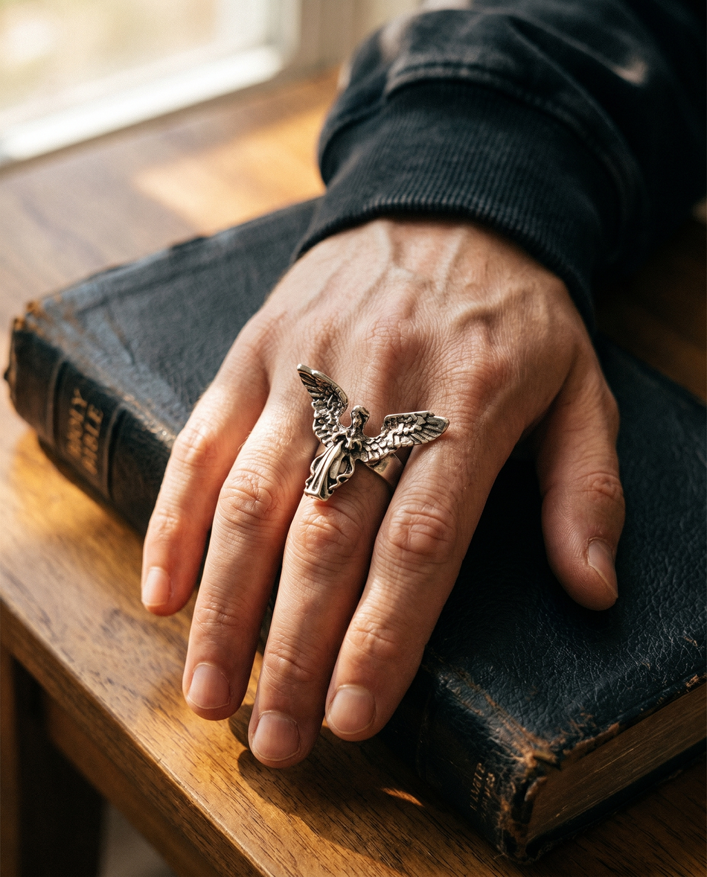 Dominion — silver sculptural WINGED ANGEL figure