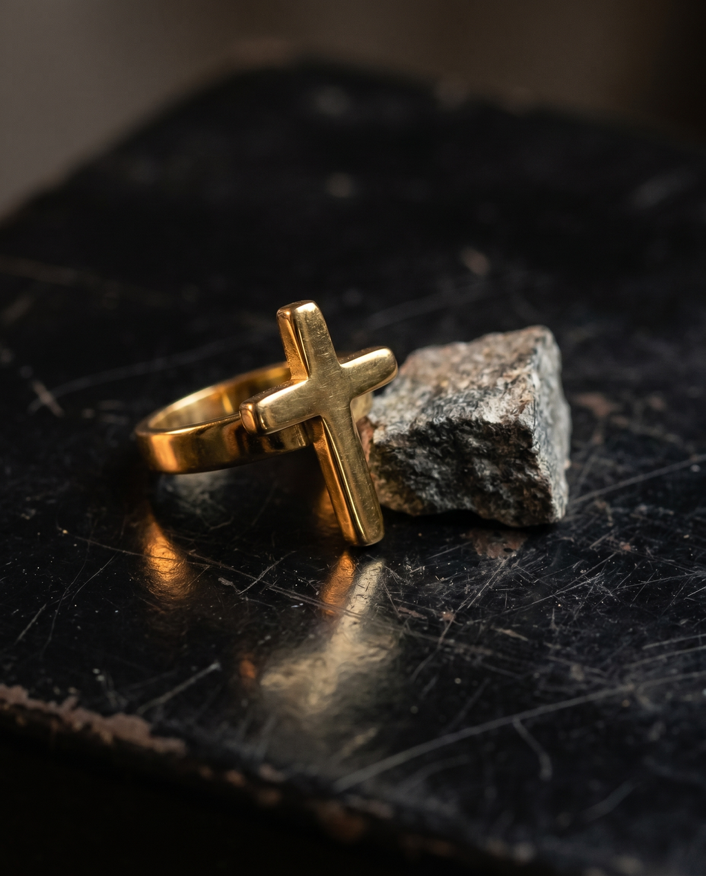 Testament — gold sideways plain cross
