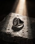 Sacred Heart — silver signet, flaming SACRED HEART ('Sacred Heart of Jesus')