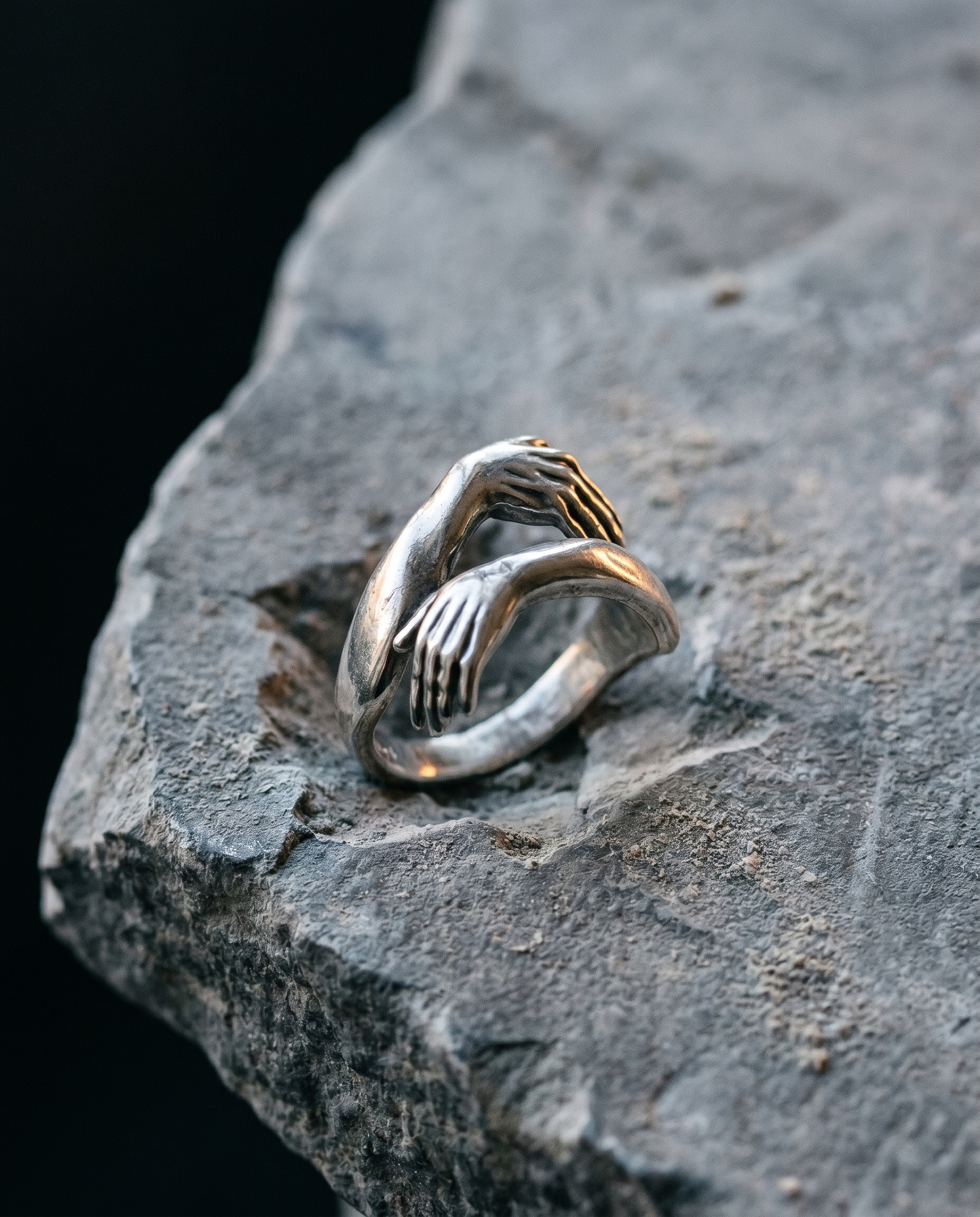 Covenant — gold sculptural band, TWO HANDS clasping