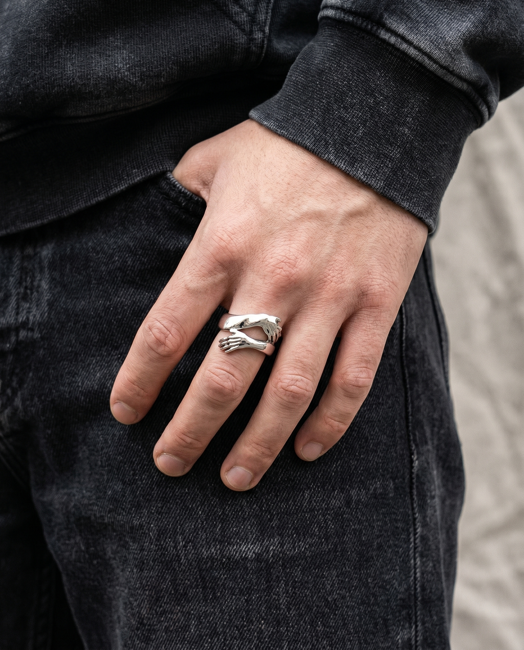 Covenant — gold sculptural band, TWO HANDS clasping