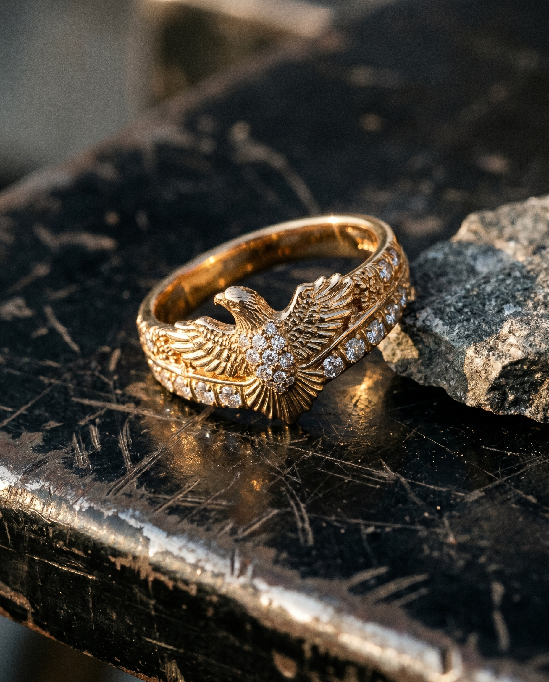 Sovereign — gold pavé band, spread-wing EAGLE