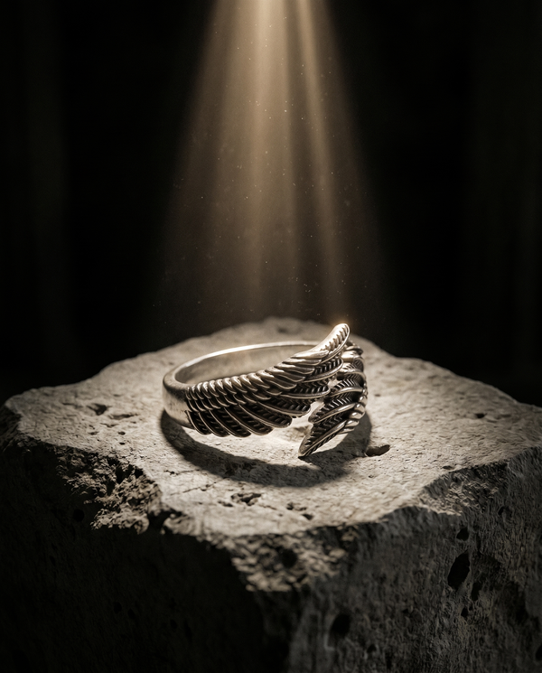 Seraph — silver wrap band, single angel WING
