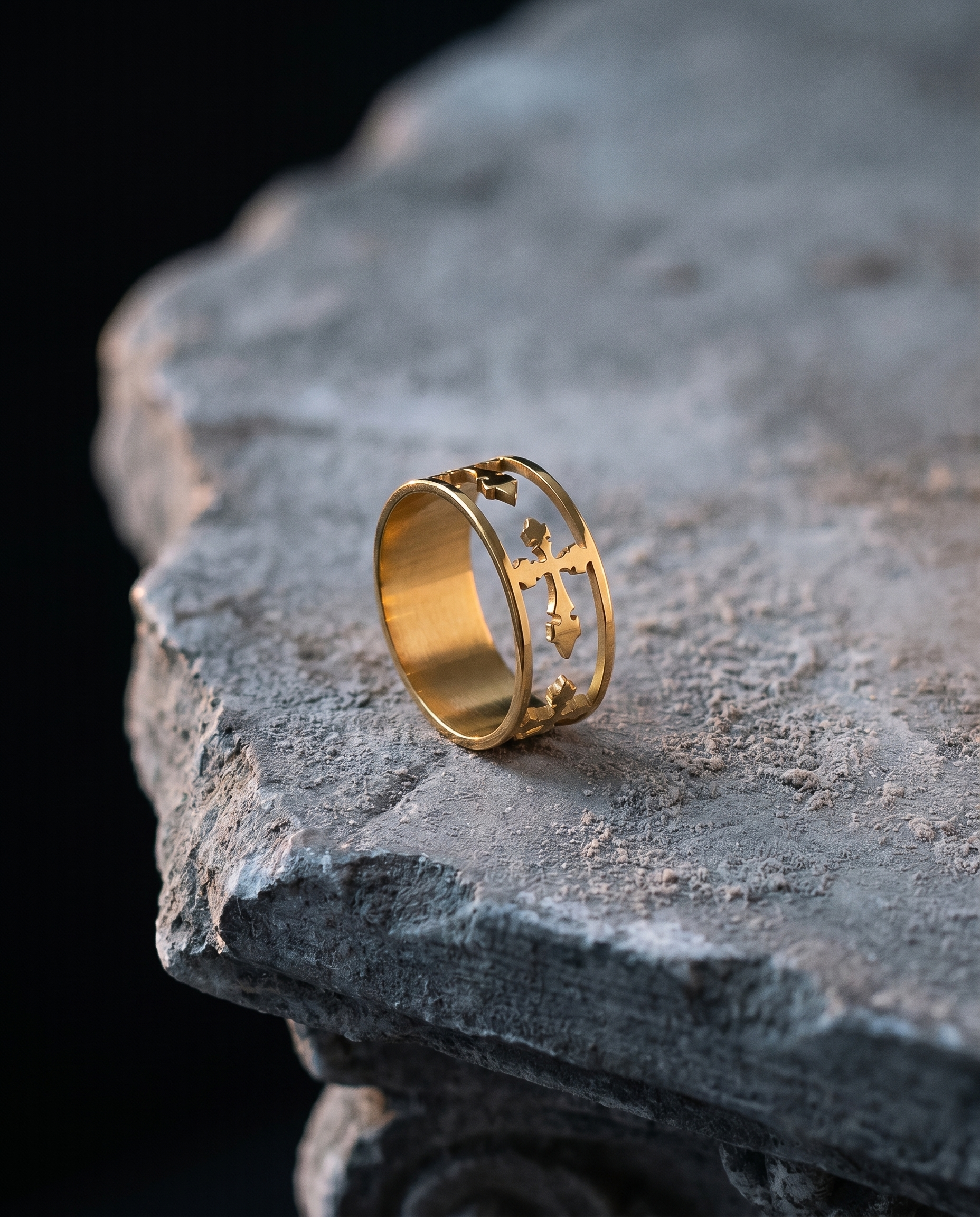 Ceaseless — gold openwork band of cut-out crosses