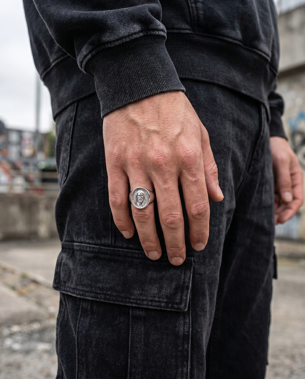 King Of Kings — silver oval signet, Christ bust + radiant halo