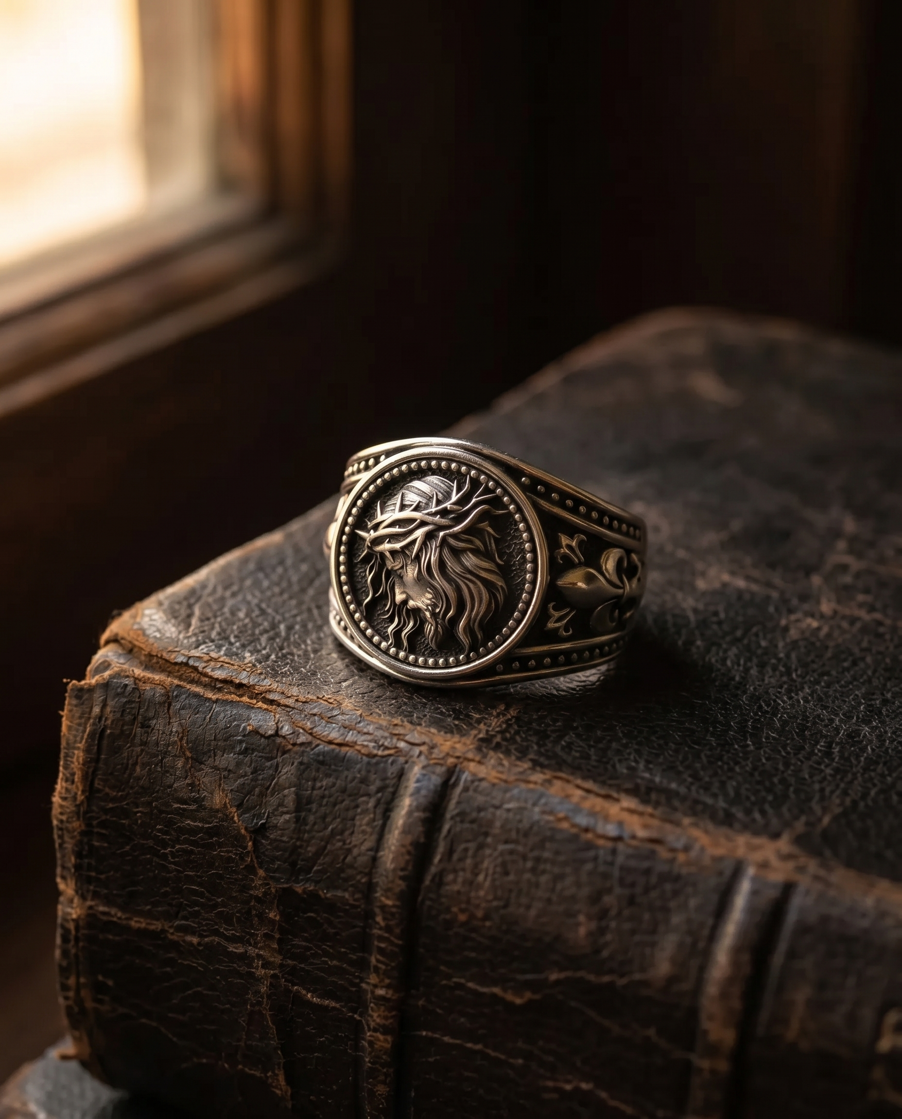 Conqueror — gold oval signet, roaring LION head